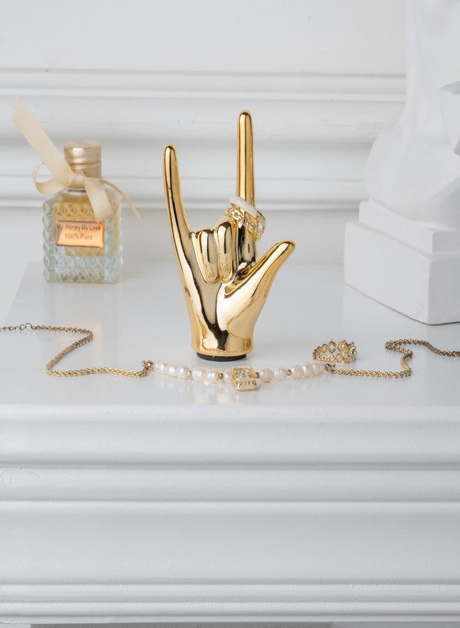 Lynagert Tiny 'I Love You' Hand Statue - Rock and Roll Hand Sign DECOR, Gold Ceramic Gesture Hand Sculpture Finger Statue Classic Home Decor - Image 2