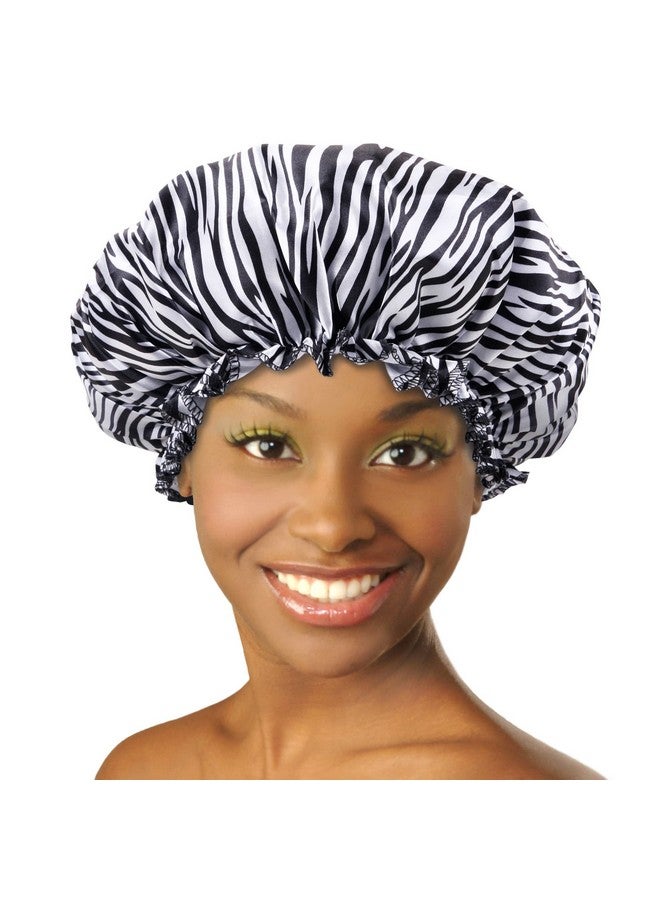 Donna Argan Patterned Sleep Cap Hair Sleep Shower Cap Bonnet Satin Bonnet For Sleeping Hat Xl Zebra Black - Image 1