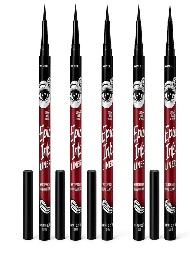 winble 36H Waterproof Precision Liquid & Pencil Eyeliner Combo � Long-Lasting, Smudge-Proof (Pack of 5, Deep Black, Matte & Shimmery Finish) - Image 1
