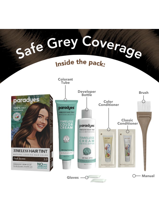 Paradyes Dark Brown Timeless Hair Tint, Permanent Crème Hair Colour for Natural-Looking Results, Complete Grey Coverage, Long-Lasting Formula Free from PPD, Ammonia, & Resorcinol, 3.0 Dark Brown - Image 4