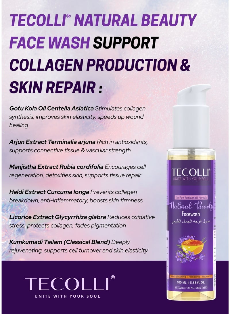 TECOLLI Natural Beauty Facewash with Pure Kumkumadi Formula | Antiaging, Skin glow, Reduces pigmentation & dark spots |For All Skin Types | 0% Parabens, Sulfates, Silicones(100 ml) - Image 2