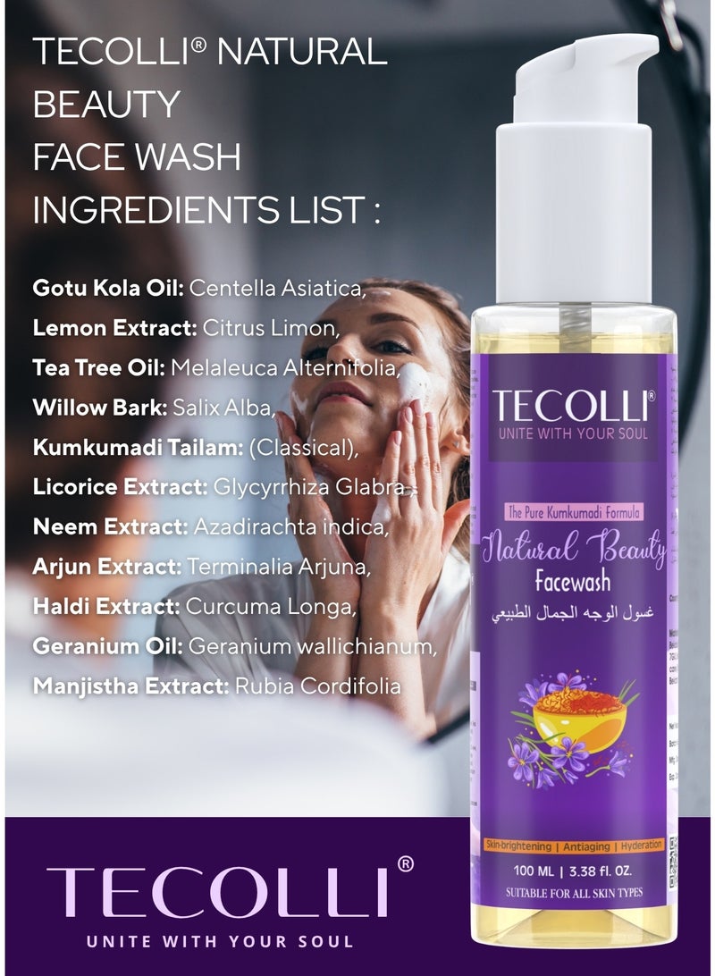 TECOLLI Natural Beauty Facewash with Pure Kumkumadi Formula | Antiaging, Skin glow, Reduces pigmentation & dark spots |For All Skin Types | 0% Parabens, Sulfates, Silicones(100 ml) - Image 3
