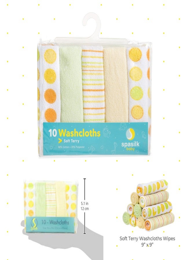 Spasilk Washcloth Wipes Set for Newborn Boys and Girls, Soft Terry Washcloth Set, Pack of 10, Yellow Dots - Image 3