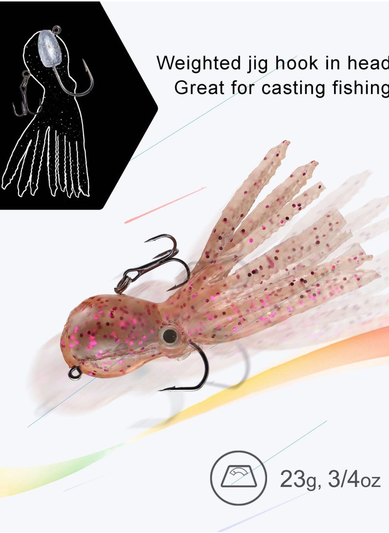 SYOSI Fishing Lure Set, 5 Pcs Saltwater Fishing Lures Tackle, Octopus Soft Fishing Lure with Skirt Tail, Lingcod Rockfish Jigs for Saltwater Ocean Fishing  - Image 4
