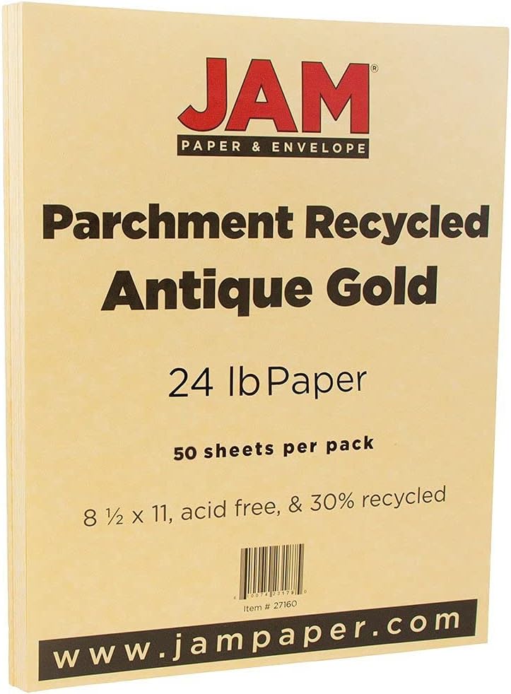 JAM Paper Parchment 24lb Paper - 90 gsm - 8.5 x 11 - Antique Gold Recycled - 50 Sheets/Pack - Image 1