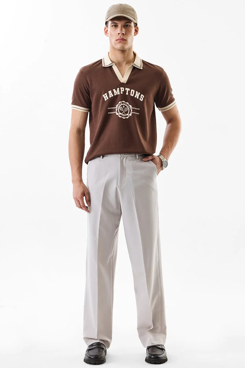 SNITCH Beige Solid Regular Fit Formal Trousers