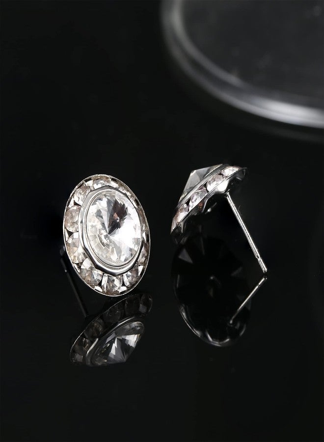 BESTEEL Rhinestone Earrings Round Shaped Acrylic Stone Inside Crystal Halo Stud Earrings for Dance Competitions Stage Opera Performance Wedding Party Earrings Jewelry 15mm(White) - Image 4