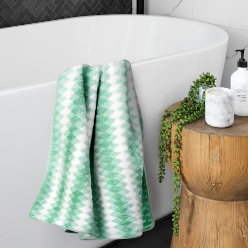 Status Contract Microfiber Towels for Bath-Soft Coral Fleece Towel with Hook Quick Dry Super Absorbent-Stripes Bath Towel for Men and Women-70 x 140 cm (White and Green) - Image 5