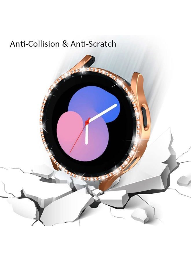 DEALELE [2-Pack] Case Compatible with Samsung Galaxy Watch 5/4 44mm, Bling Single-Row Diamond PC Protective Case Replacement Watch Cover Bumper (44mm, Rose Gold+Transparent) - Image 4