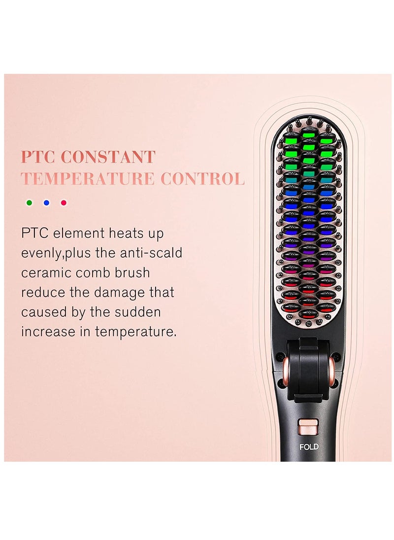 KASTWAVE Hair Straightener Brush, Foldable Hair Straightener & Hair Curler with Built-in Comb, 3 Temp Settings, 2-in-1 Hair Straightener Brush for Hair Salon Results, Perfect for Travel(Black)  - Image 5