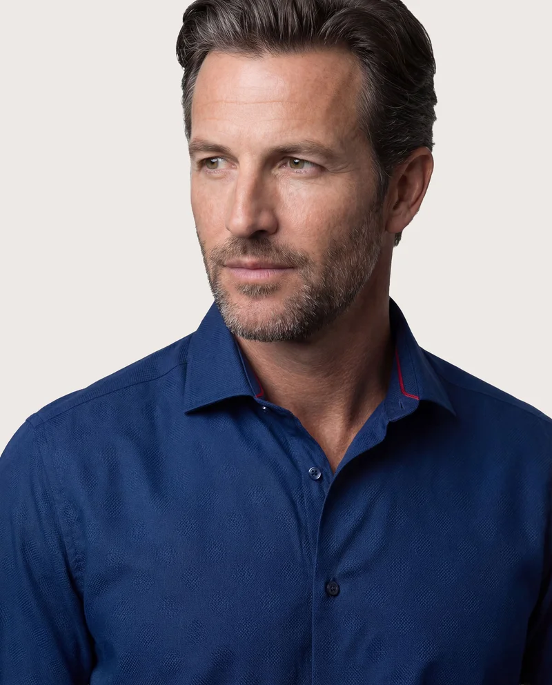 كاميتشسما Trendy Navy Blue Textured Slim Comfort Shirt