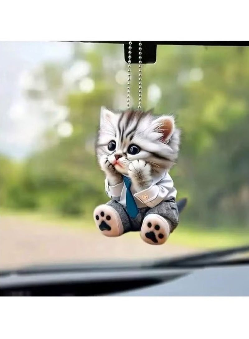 Car hanger with a two-dimensional cat design made of glossy acrylic – the cutest car accessory, perfect for decorating your car and giving it a cute look. - Image 1