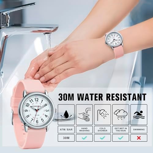 PINDOWS Women's Nurse Watch, 12/24 Hour Display, Luminous Dial, Soft Silicone Band, Waterproof to 30m - Image 3