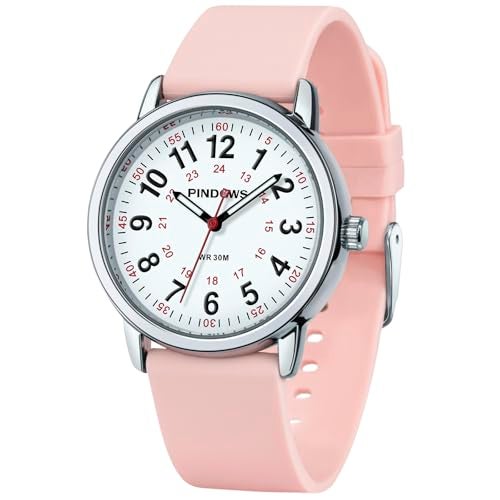 PINDOWS Women's Nurse Watch, 12/24 Hour Display, Luminous Dial, Soft Silicone Band, Waterproof to 30m - Image 1
