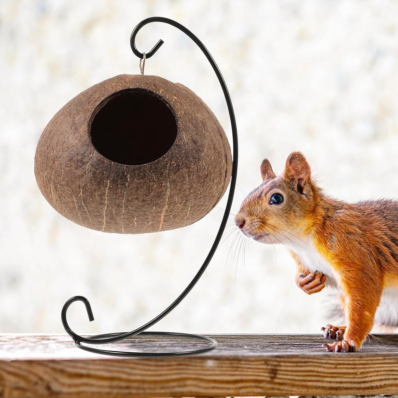 Coconut Shell Hanging Pet Nest with Iron Frame and Cushion, Small Animal Sleeping Bed Swing for Hamsters, Guinea Pigs, and Cage Accessory - Image 4