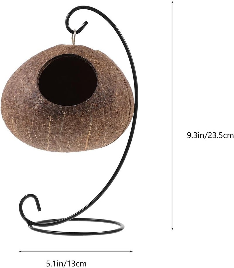 Coconut Shell Hanging Pet Nest with Iron Frame and Cushion, Small Animal Sleeping Bed Swing for Hamsters, Guinea Pigs, and Cage Accessory - Image 2