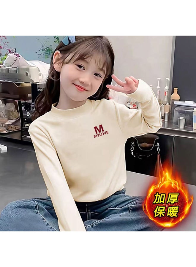 Girls' Thickened Fleece-lined Base Shirt New Children's Inner Winter Wear For Older Girls, Warm Top For Winter