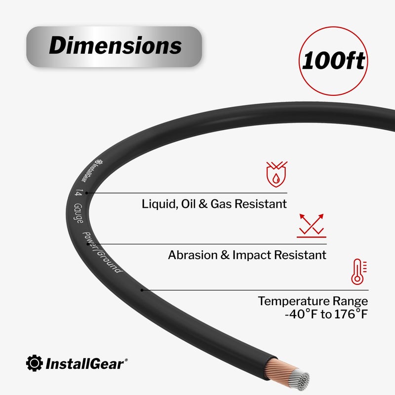 InstallGear 14 Gauge OFC Primary Remote Wire, 100-feet - Black - Speaker Cable for Car Speakers Stereos, Home Theater Speakers, Surround Sound, Radio, Automotive Wire, Outdoor - Speaker Wire 14 Gauge - Image 3