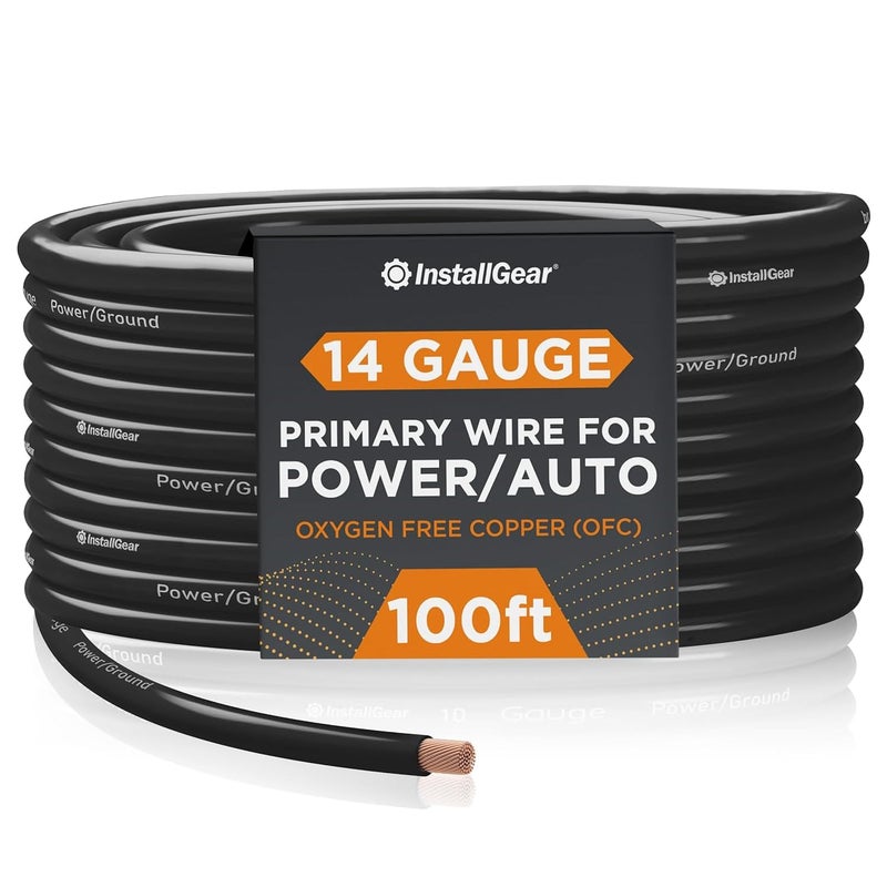 InstallGear 14 Gauge OFC Primary Remote Wire, 100-feet - Black - Speaker Cable for Car Speakers Stereos, Home Theater Speakers, Surround Sound, Radio, Automotive Wire, Outdoor - Speaker Wire 14 Gauge - Image 1