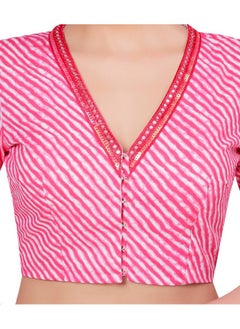 Studio Shringaar Studio Shringaar Women's Cotton Printed Readymade Elbow Length Sleeves Saree Blouse With Mirror Work(Pink, 34)  - Image 5