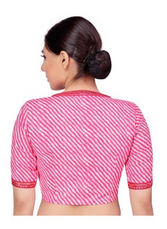 Studio Shringaar Studio Shringaar Women's Cotton Printed Readymade Elbow Length Sleeves Saree Blouse With Mirror Work(Pink, 34)  - Image 2