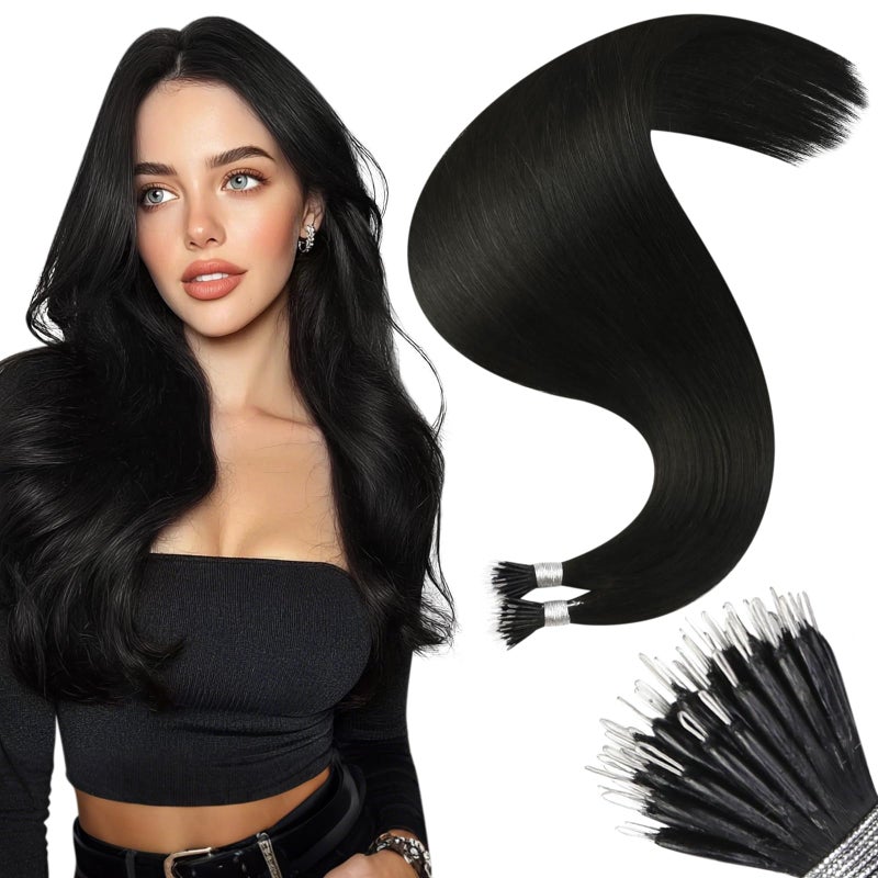 Moresoo Nano Hair Extensions Human Hair Jet Black Long Straight Nano Ring Hair Extensions Human Hair Black Invisible Add Length Or Volume 50S/50G 18 Inch - Image 1