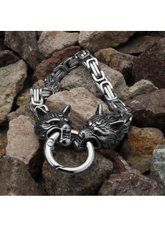 Mens Viking Wolf Bracelet Stainless Steel FashionWolf head steel color Wolf head steel color