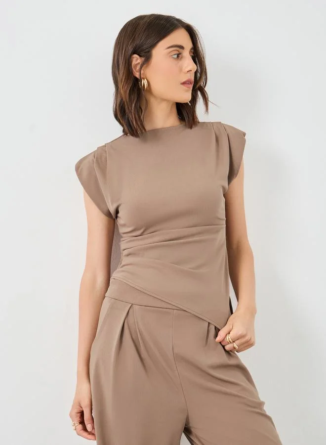 Take Two Take Two Brown Asymmetric Hem Top and Wide Leg Pants Co-Ords
