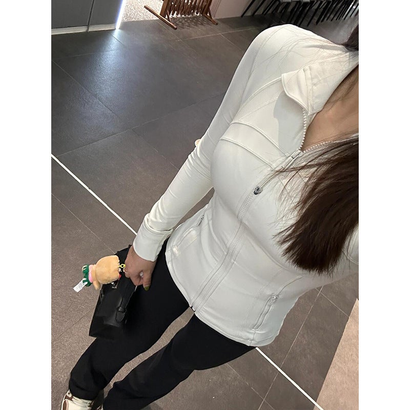 Generic LULU COCO Liu Yifei Same Style Yoga Suit Coat Slim Fit New Style Autumn and Winter Style Sports Fitness Suit for Women White protein stand collar 