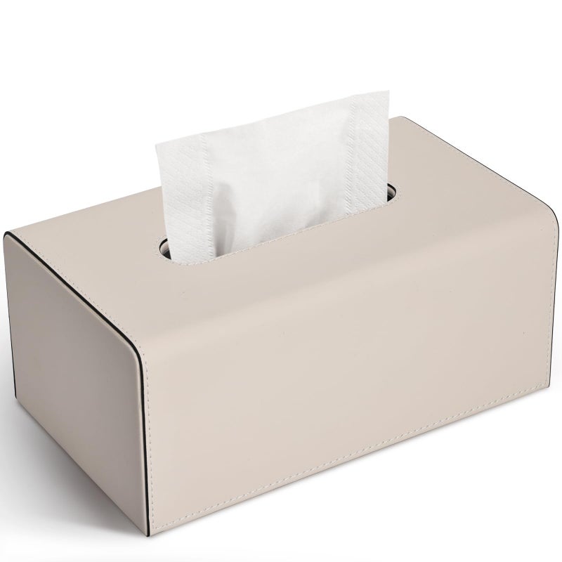 KINGFOM Tissue Box Cover PU Leather Rectangular Tissue Box Holder with Magnetic Bottom Cover for Facial TissuesNapkins Office Living Room Decor Box for Standard 120count 3Ply 160count 2Ply Beige - Image 2