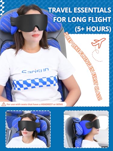 SARISUN Travel Pillows for Airplanes Airplane Pillow for Long Flight Airplane Head Strap with Sleep Eye Mask 360 Support Headrest for Car Trip Travel Essentials Stop Bobblehead Mottled Blue - Image 3