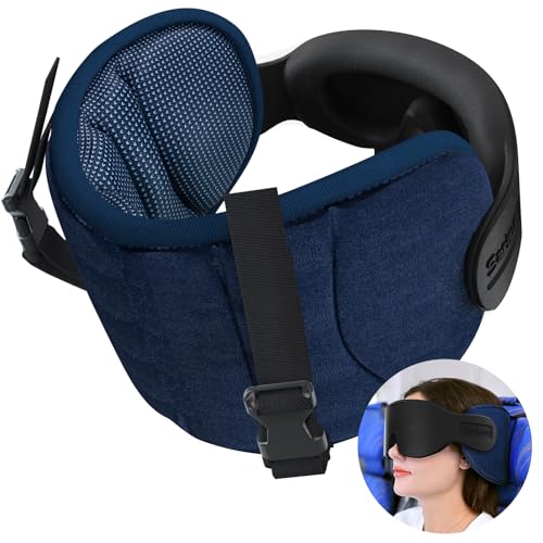 SARISUN Travel Pillows for Airplanes Airplane Pillow for Long Flight Airplane Head Strap with Sleep Eye Mask 360 Support Headrest for Car Trip Travel Essentials Stop Bobblehead Mottled Blue - Image 1
