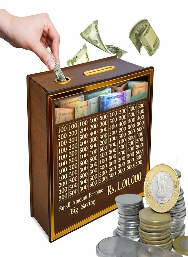 Money Saving Box for Kids and Adults – Wooden Money Bank with Lock | Big Piggy Bank with 1 Lakh Savings - Image 4