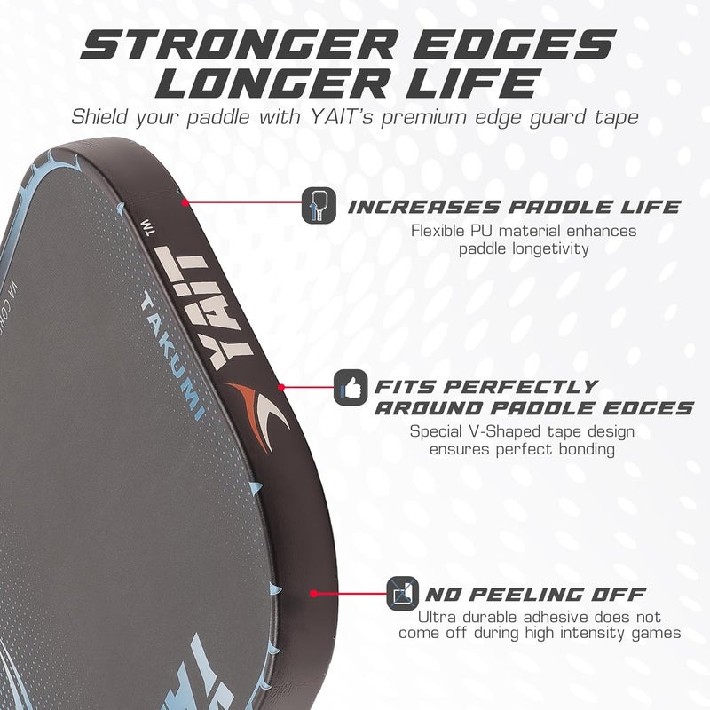 YAIT Sports Pickleball Paddle Edge Guard Tape (Pack of 3) | Flexible Racket Edge Protection | V-Shaped Design for Perfect Fit | Perfect Fit on edges | Easy Peel-and-Press Application - Image 2