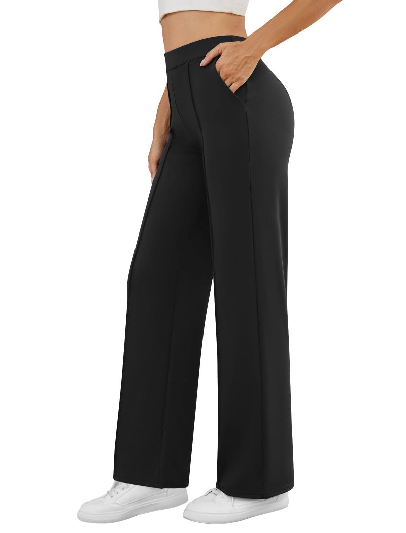 DLOODA Womens Dress Work Pants Business Casual Slacks Stretchy Wide Leg Trousers with Pockets High Waist Pull On Black - Image 2