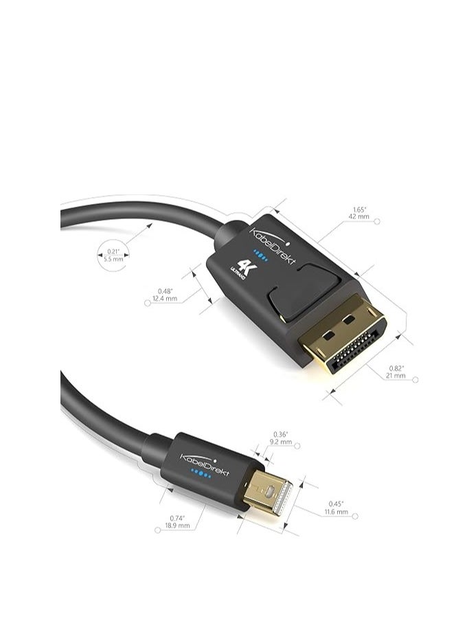 KabelDirekt – Mini DisplayPort (Thunderbolt) to DisplayPort cable (Mini DP to DP) – 1m – (UHD with 4K / 60Hz, Version 1.2, for PC & Mac, DP male connector with locking feature, black) – TOP Series