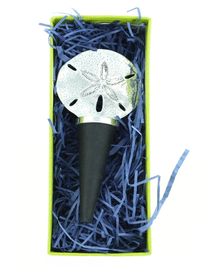 بايسك سبيريت سدادات زجاجات نبيذ أساسية من سبيريت، بتصميم شاطئي وساحلي - مصنوعة يدوياً من البيوتر (على شكل دولار رملي) - Image 4