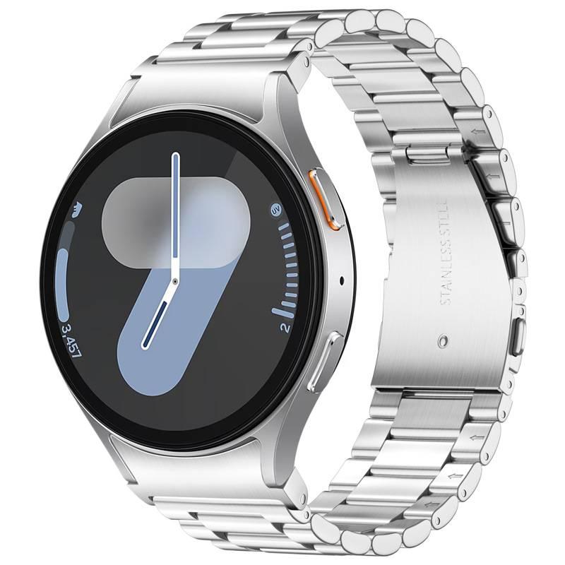 AD Silver Stainless Steel Link Smartwatch Band Compatible with Samsung Galaxy Watch 4 with Adjustable Fit Replacement Strap for Daily Wear - Image 1