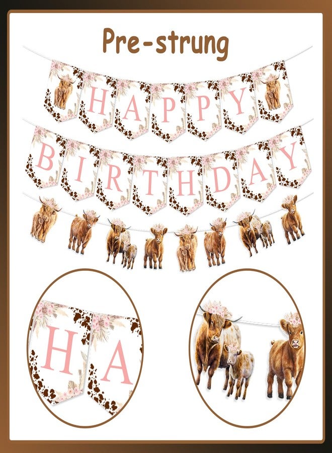 Funmemoir Highland Cow Birthday Decorations Girl, Boho Retro Floral Party Supplies - Happy Birthday Banner, Cattle Garland, Cake Toppers, Balloons for Farm Animal Holy Cow Party Decor - Image 5