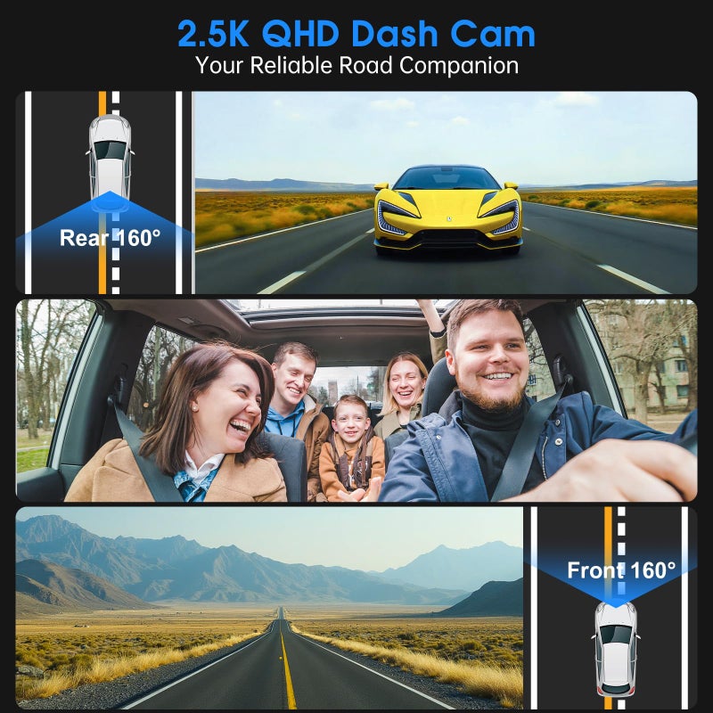 Yonvim Dash Cam Front and Rear, 2.5K /1080P QHD Dual Dash Camera for Cars, Super Night Vision Dashcam, Loop Recording, 3.39â€ IPS, 64GB Card Included, 160Â° Wide Angle, Parking Mode - Dark Pro - Image 2