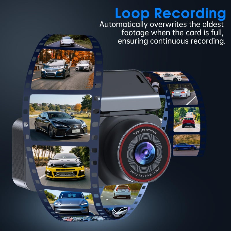 Yonvim Dash Cam Front and Rear, 2.5K /1080P QHD Dual Dash Camera for Cars, Super Night Vision Dashcam, Loop Recording, 3.39â€ IPS, 64GB Card Included, 160Â° Wide Angle, Parking Mode - Dark Pro - Image 5
