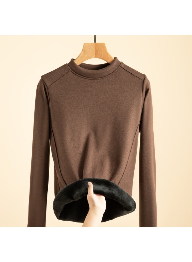 NIBEMINENT Women Thermal T-Shirt Winter Elastic Slim Fit Velvet Casual Tops Long Sleeve Warm Heating Basic Inner Lining Pullovers - Image 1