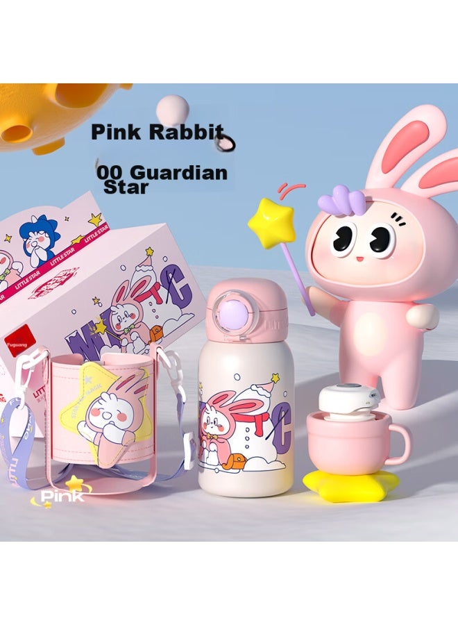 Fga Fuguang Children's Insulated Cup, Antibacterial Stainless Steel With Straw, Water Bottle For Primary School Students And Toddlers, Dual-lid Pink - Image 2