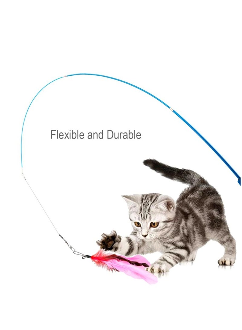 MissTiara ألعاب القطط الصغيرة لتدريب القطط في الأماكن المغلقة، ألعاب ريش القطط التفاعلية مع عصا دعابة قابلة للسحب، 10 قطع من عبوات الريش - Image 5