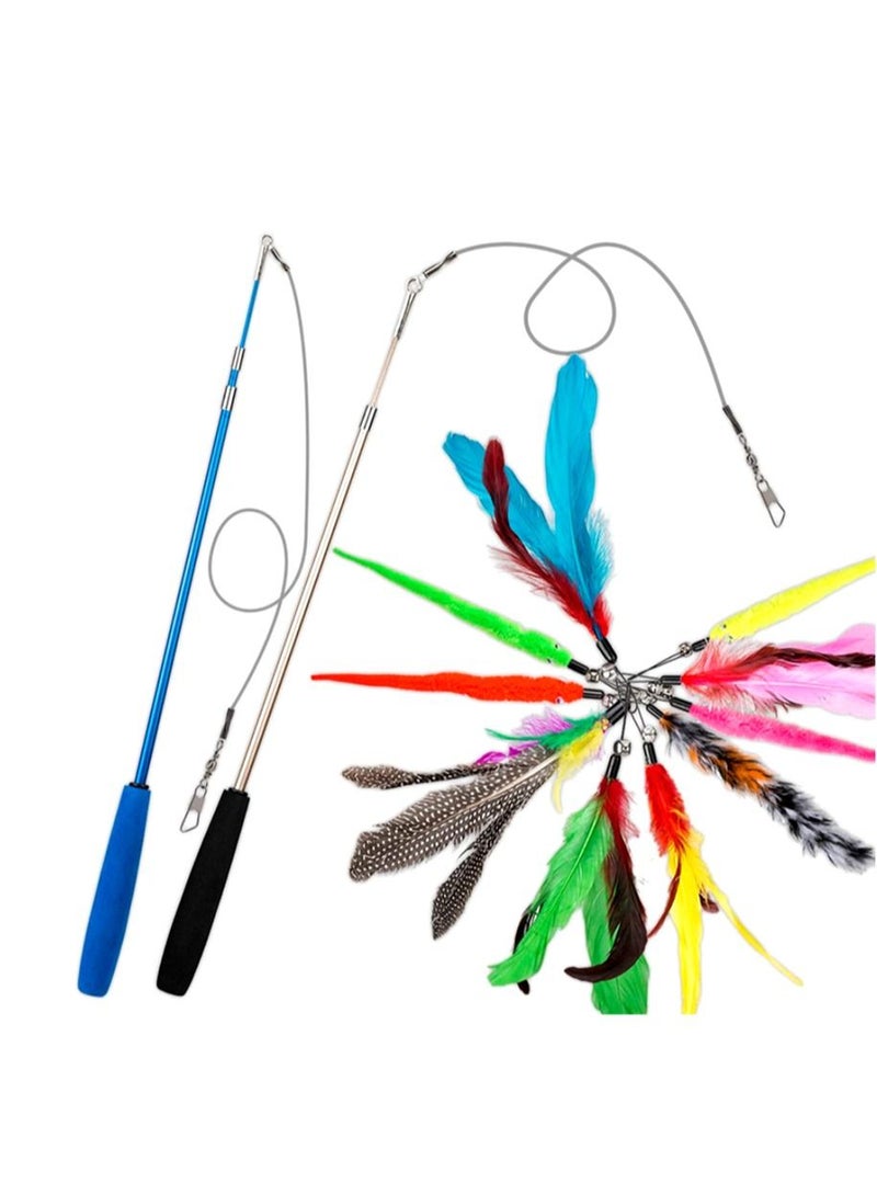 MissTiara ألعاب القطط الصغيرة لتدريب القطط في الأماكن المغلقة، ألعاب ريش القطط التفاعلية مع عصا دعابة قابلة للسحب، 10 قطع من عبوات الريش - Image 3