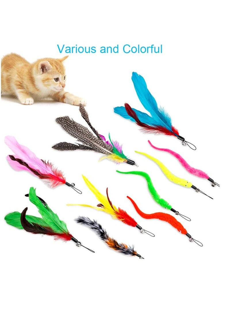 MissTiara ألعاب القطط الصغيرة لتدريب القطط في الأماكن المغلقة، ألعاب ريش القطط التفاعلية مع عصا دعابة قابلة للسحب، 10 قطع من عبوات الريش - Image 2