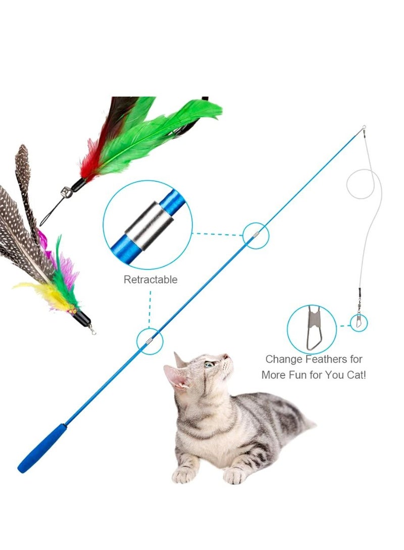 MissTiara ألعاب القطط الصغيرة لتدريب القطط في الأماكن المغلقة، ألعاب ريش القطط التفاعلية مع عصا دعابة قابلة للسحب، 10 قطع من عبوات الريش - Image 4