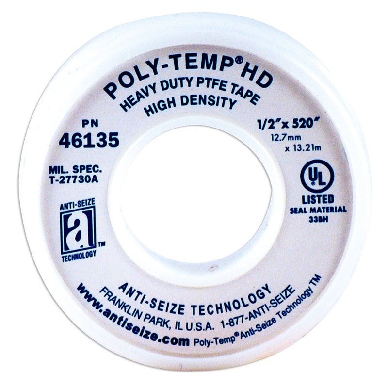 46135 شريط PTFE بولي-تمب الثقيل الأبيض، 520" طول، 0.5" عرض (عبوة من 5)