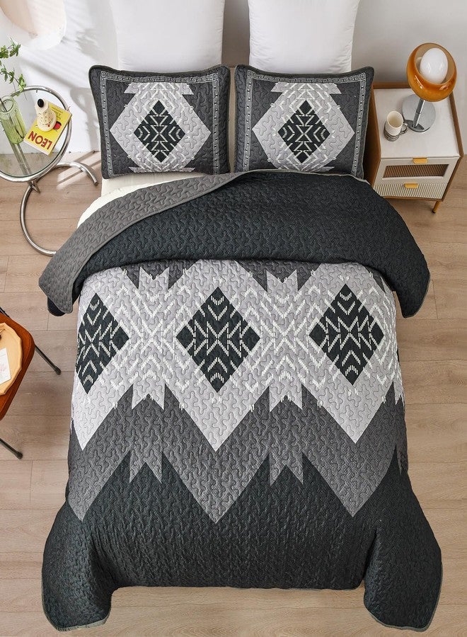 Dintszyayue Black Quilt Set Boho California King Size,3 Piece Aztec Texture Bedspread Coverlet Set Soft Lightweight Bedding Set Geometric Bohemian Bedspread with 2 Pillowcases(Black,96"x112") - Image 2