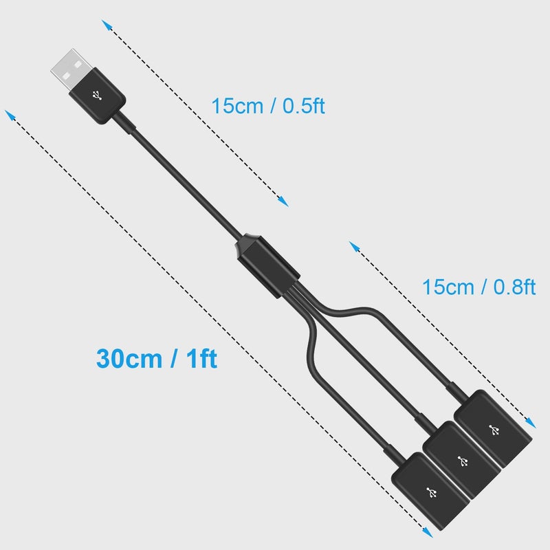 دوتك كابل محول USB Y من من نوع 3 في 1 بطول 1 قدم/30 سم، يحول من منفذ USB2.0 ذكري إلى 3 منافذ أنثوية، يدعم الشحن ونقل البيانات لأجهزة اللابتوب، لوحات المفاتيح، وحدات التخزين الفلاشية (1 إلى 3 منافذ). - Image 5